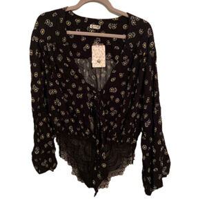 Free PEOPLE Intimately Black Daisy Bodysuit Top
